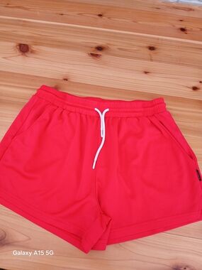 Pact Men’s Red Athletic Drawstring Shorts with White Cord